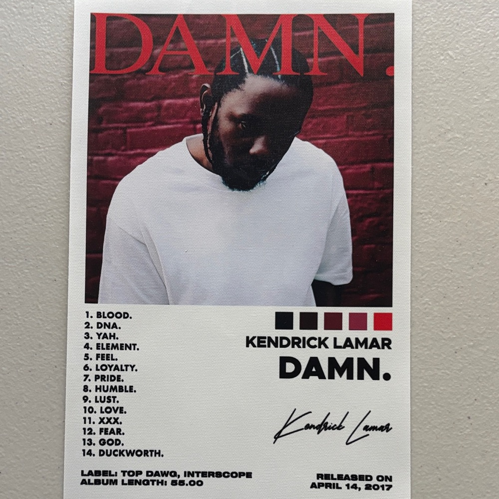 Kendrick Lamar DAMN. Poster - Red, Black, White